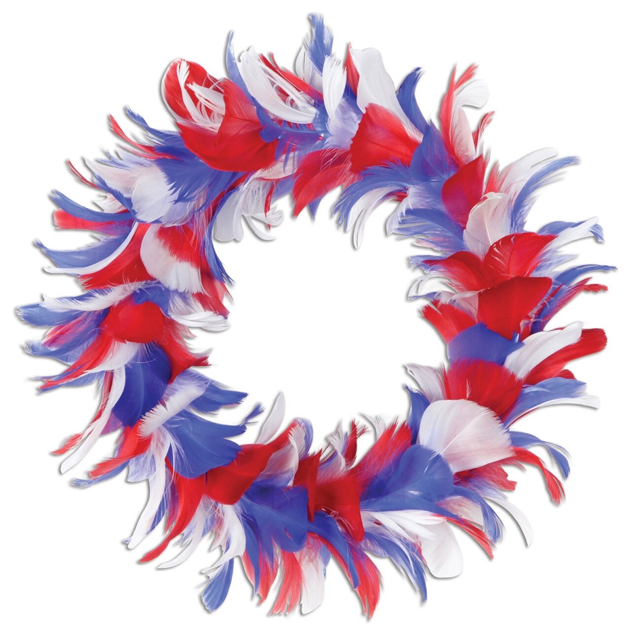 Beistle Pack of 6 Red White and Blue Patriotic Decorative Party Feather Wreath 8"